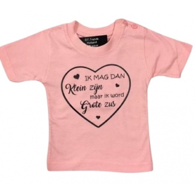 Aankondiging bekendmaking zwangerschap, tekst Ik mag dan klein zijn maar ik word grote zus Baby T-shirt roze